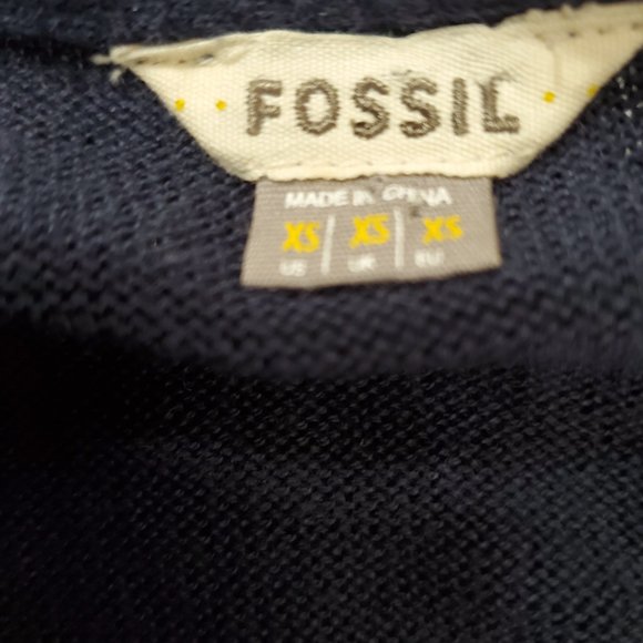 Women's Navy Blue Vintage Fossil Cardigan Button Down with Front Pockets Size XS - Picture 5 of 6